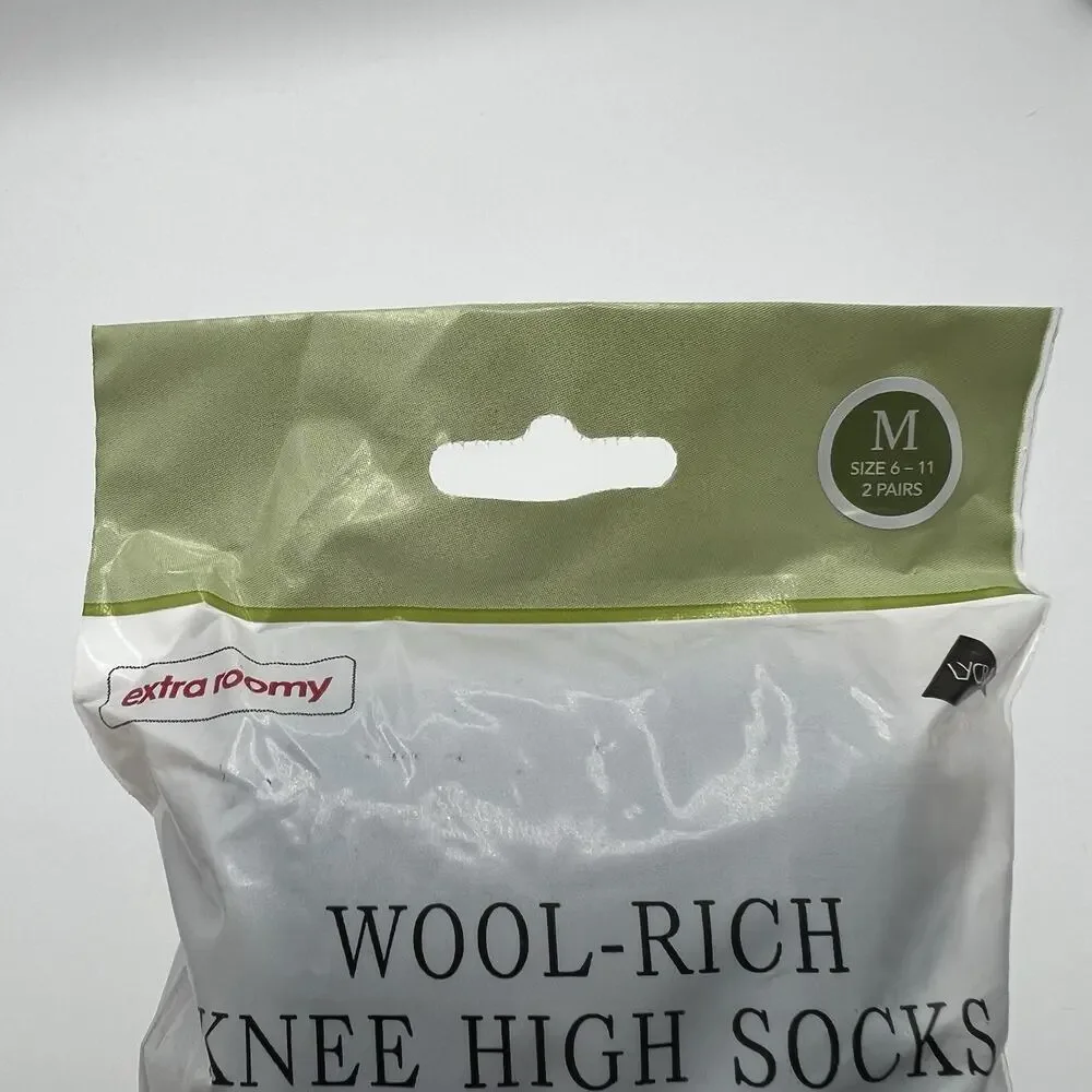 Cosyfeet Wool-Rich Knee High Socks Navy Extra Roomy Size M 6-11 2 Pairs Merino